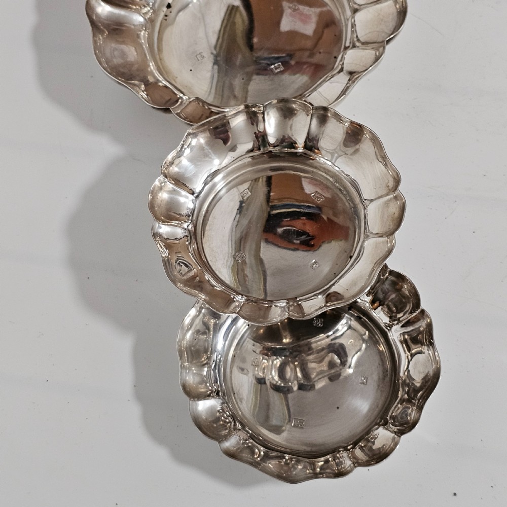 A Fine Trio of Heavy Gauge Sterling Silver Frilled Dishes 327g c1965 View III