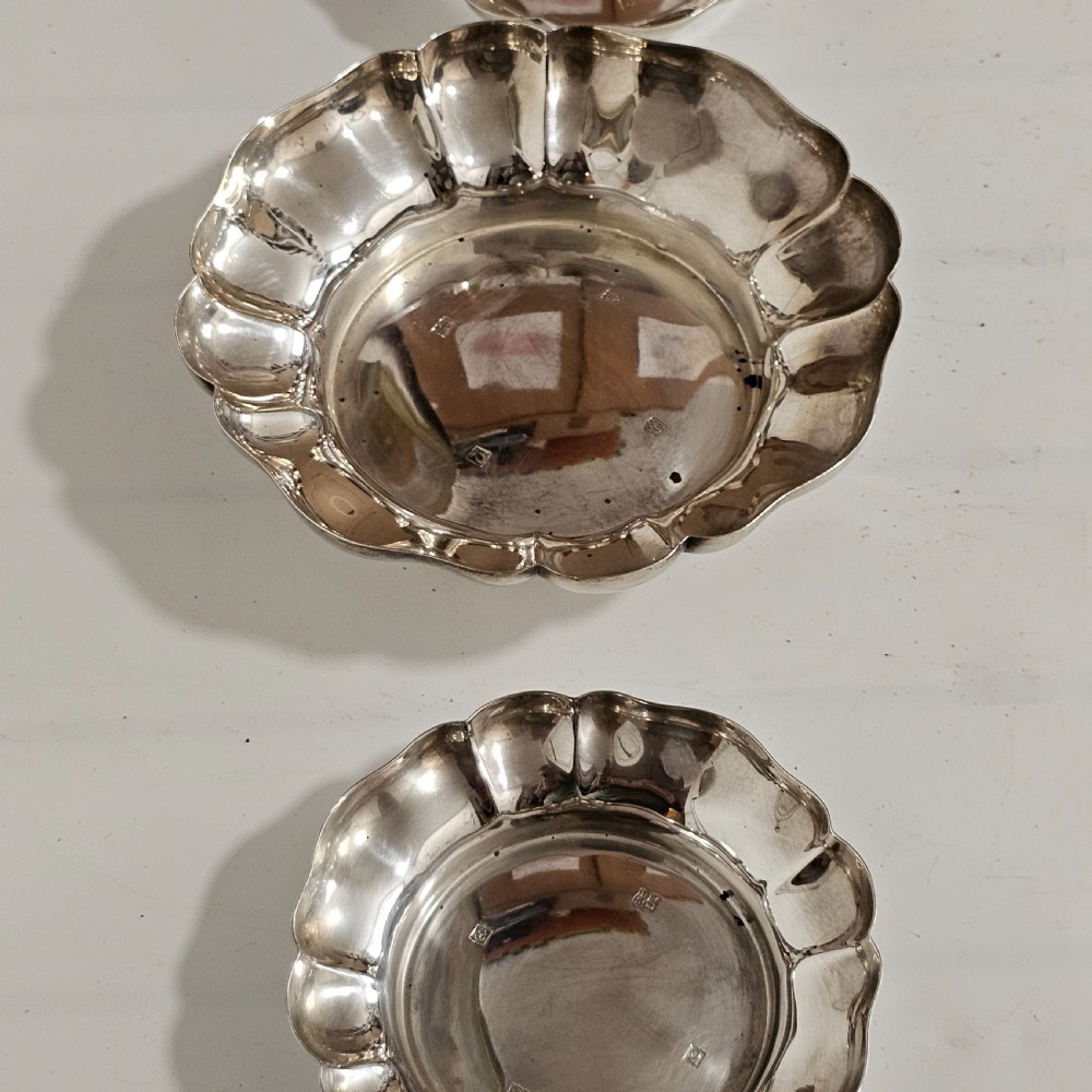 A Fine Trio of Heavy Gauge Sterling Silver Frilled Dishes 327g c1965 View VIII