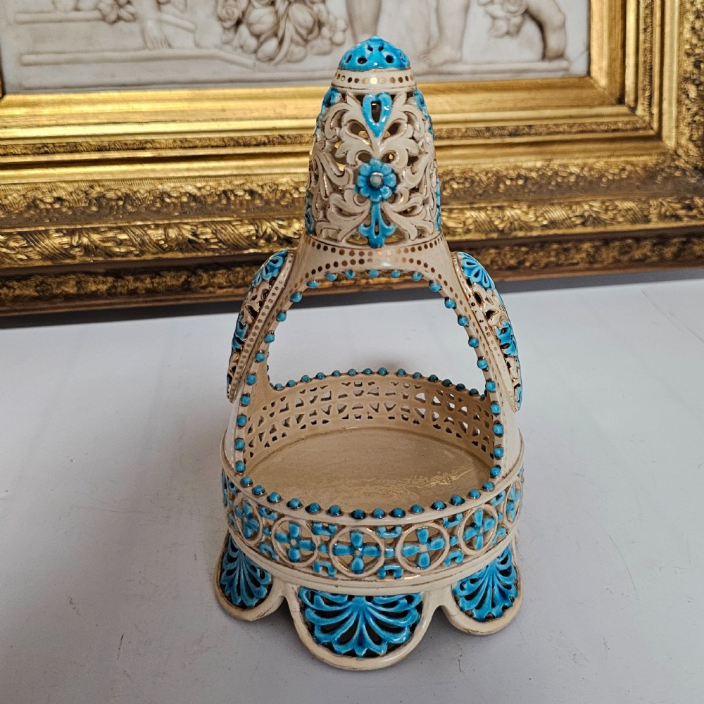 A Rare Reticulated Hungarian Zsolnay Pecs Pottery Basket c1885-1887 View II