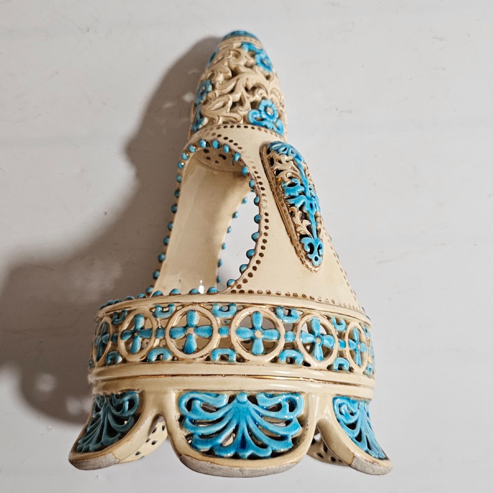 A Rare Reticulated Hungarian Zsolnay Pecs Pottery Basket c1885-1887 View III