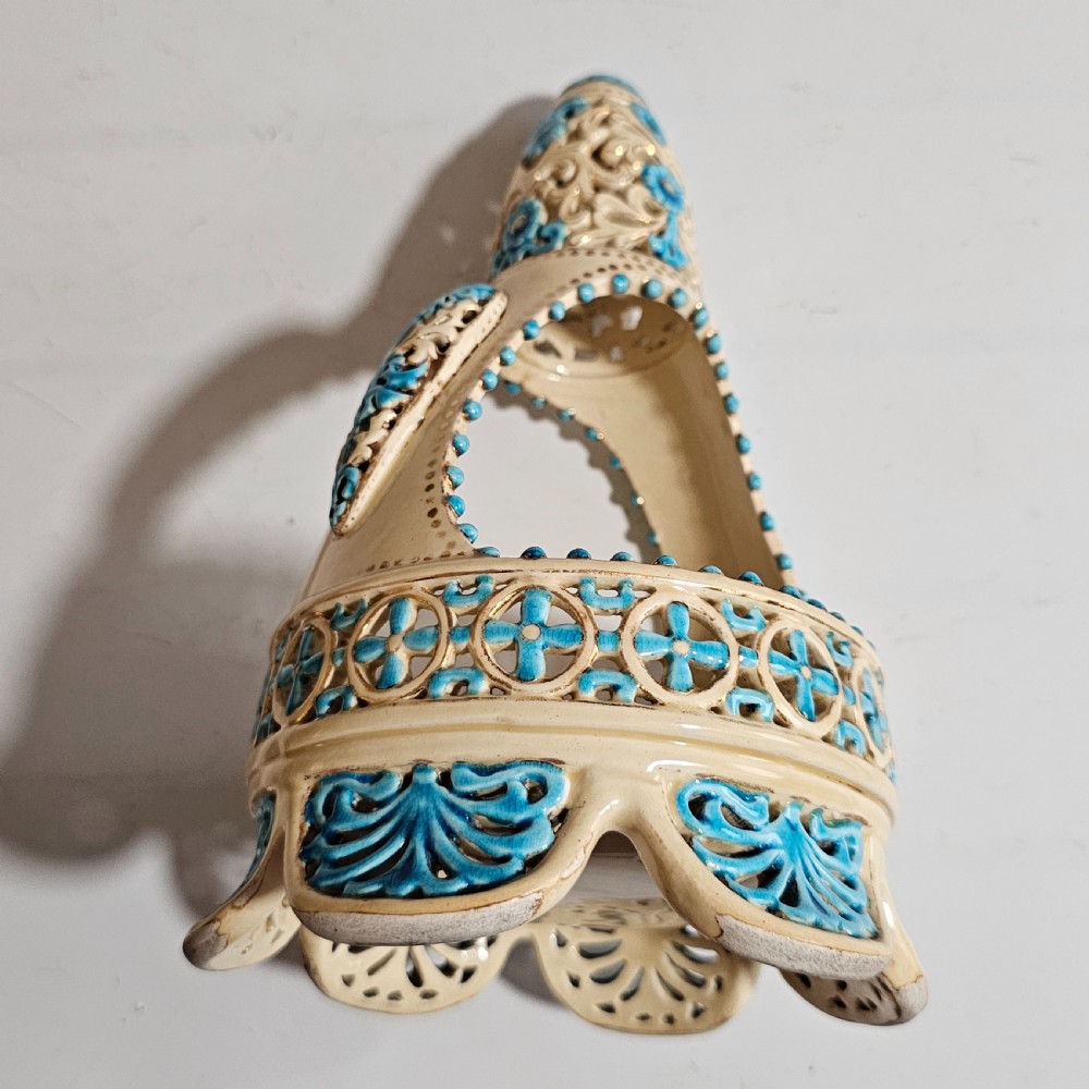 A Rare Reticulated Hungarian Zsolnay Pecs Pottery Basket c1885-1887 View IV