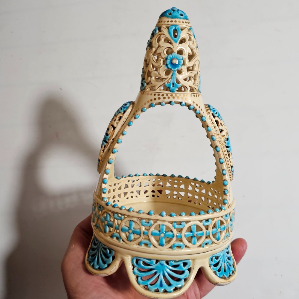 A Rare Reticulated Hungarian Zsolnay Pecs Pottery Basket c1885-1887 View VI