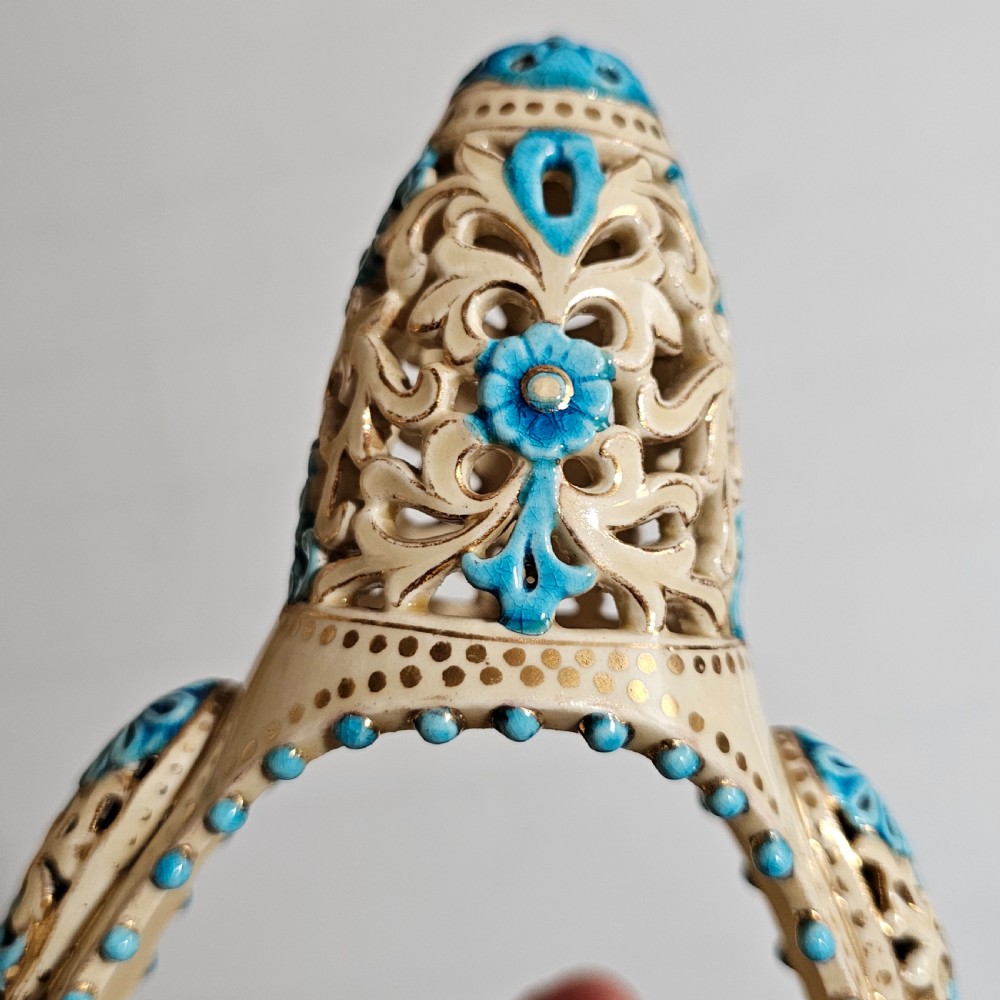 A Rare Reticulated Hungarian Zsolnay Pecs Pottery Basket c1885-1887 View VII