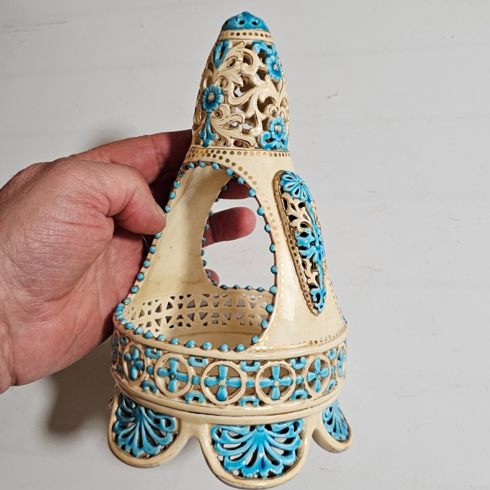 A Rare Reticulated Hungarian Zsolnay Pecs Pottery Basket c1885-1887 View VIII