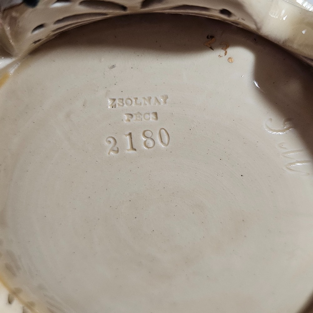 A Rare Reticulated Hungarian Zsolnay Pecs Pottery Basket c1885-1887 View X