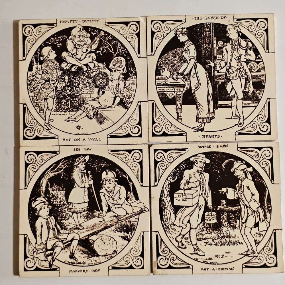 Set 4 x Antique Minton Hollins & Co Nursery Rhyme Tiles