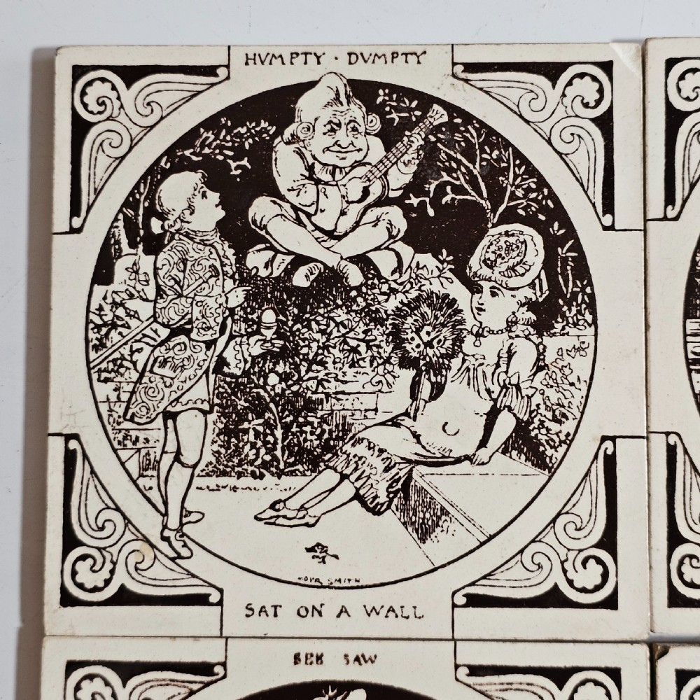 Set 4 x Antique Minton Hollins & Co Nursery Rhyme Tiles View II