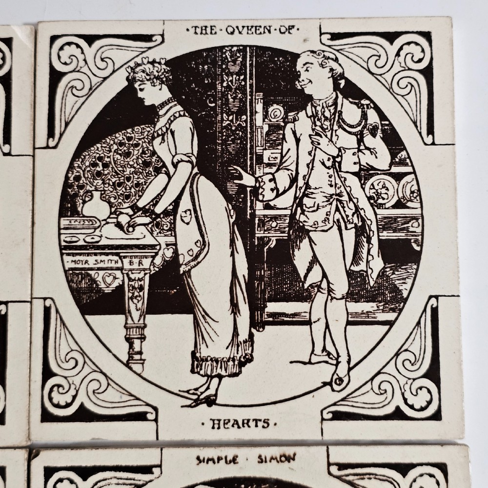Set 4 x Antique Minton Hollins & Co Nursery Rhyme Tiles View III