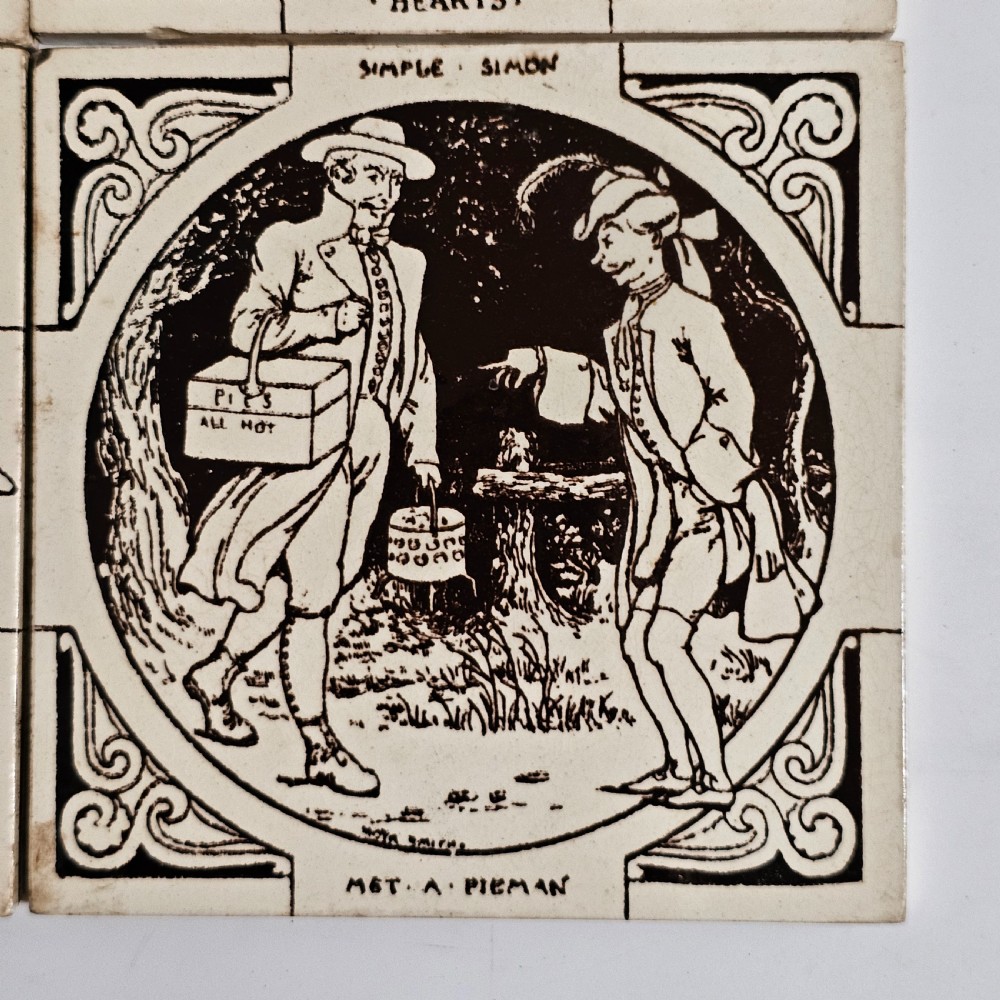 Set 4 x Antique Minton Hollins & Co Nursery Rhyme Tiles View IV