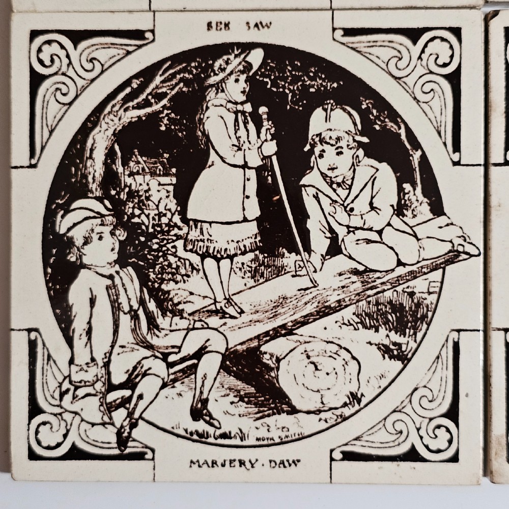 Set 4 x Antique Minton Hollins & Co Nursery Rhyme Tiles View V