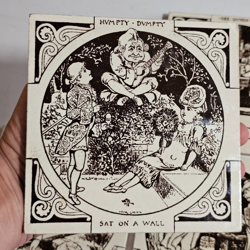 Set 4 x Antique Minton Hollins & Co Nursery Rhyme Tiles View IX
