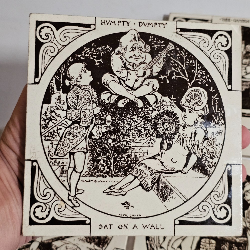 Set 4 x Antique Minton Hollins & Co Nursery Rhyme Tiles View X