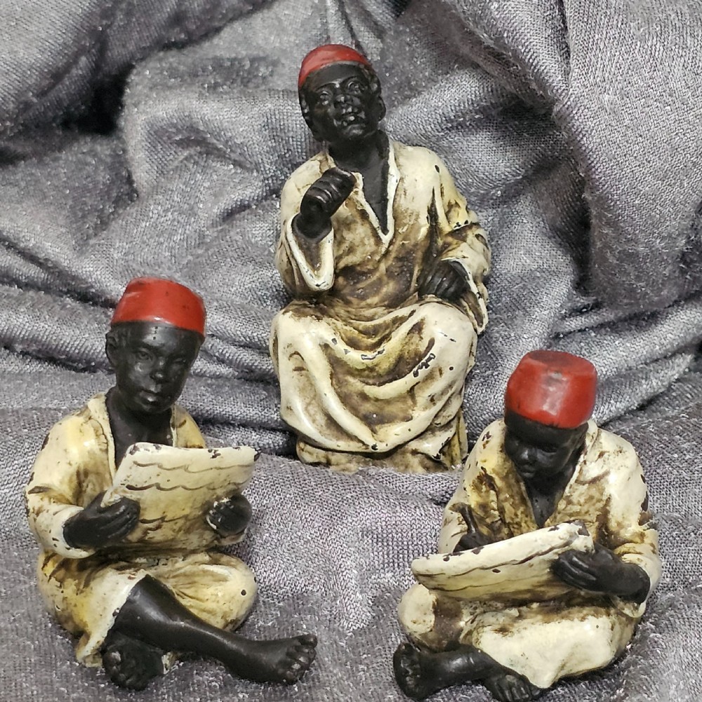 Cold-Painted Bronze Figurines – Arabian Scholars & Teacher Trio (Stamped “B” for Franz Bergman) View II