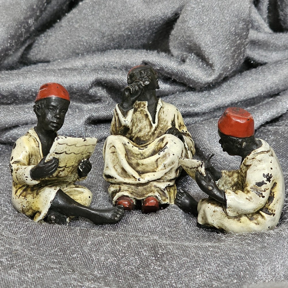 Cold-Painted Bronze Figurines – Arabian Scholars & Teacher Trio (Stamped “B” for Franz Bergman) View V