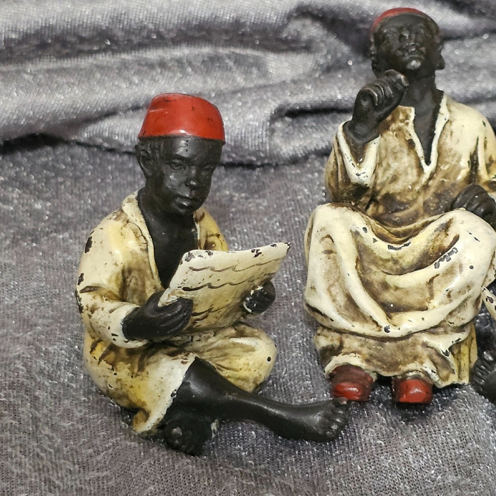 Cold-Painted Bronze Figurines – Arabian Scholars & Teacher Trio (Stamped “B” for Franz Bergman) View VI