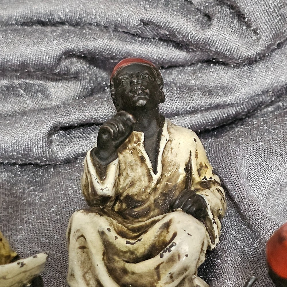 Cold-Painted Bronze Figurines – Arabian Scholars & Teacher Trio (Stamped “B” for Franz Bergman) View VII