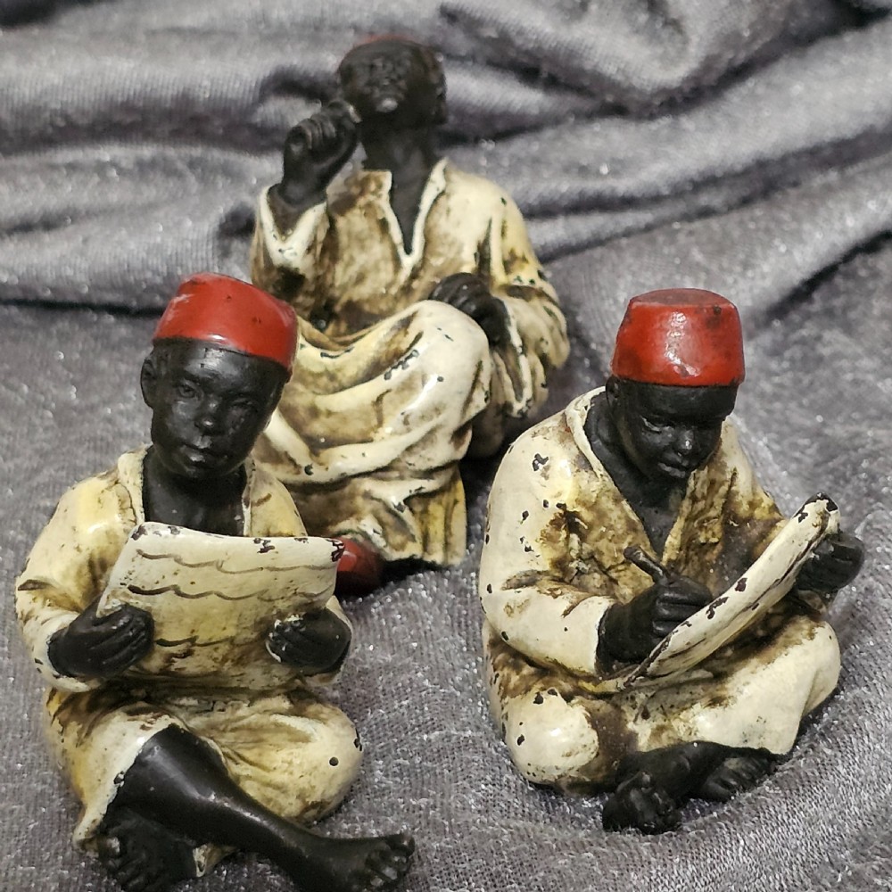 Cold-Painted Bronze Figurines – Arabian Scholars & Teacher Trio (Stamped “B” for Franz Bergman) View VIII