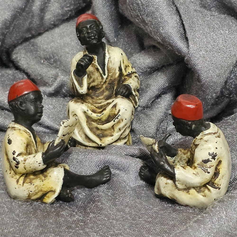 Cold-Painted Bronze Figurines – Arabian Scholars & Teacher Trio (Stamped “B” for Franz Bergman) View XI