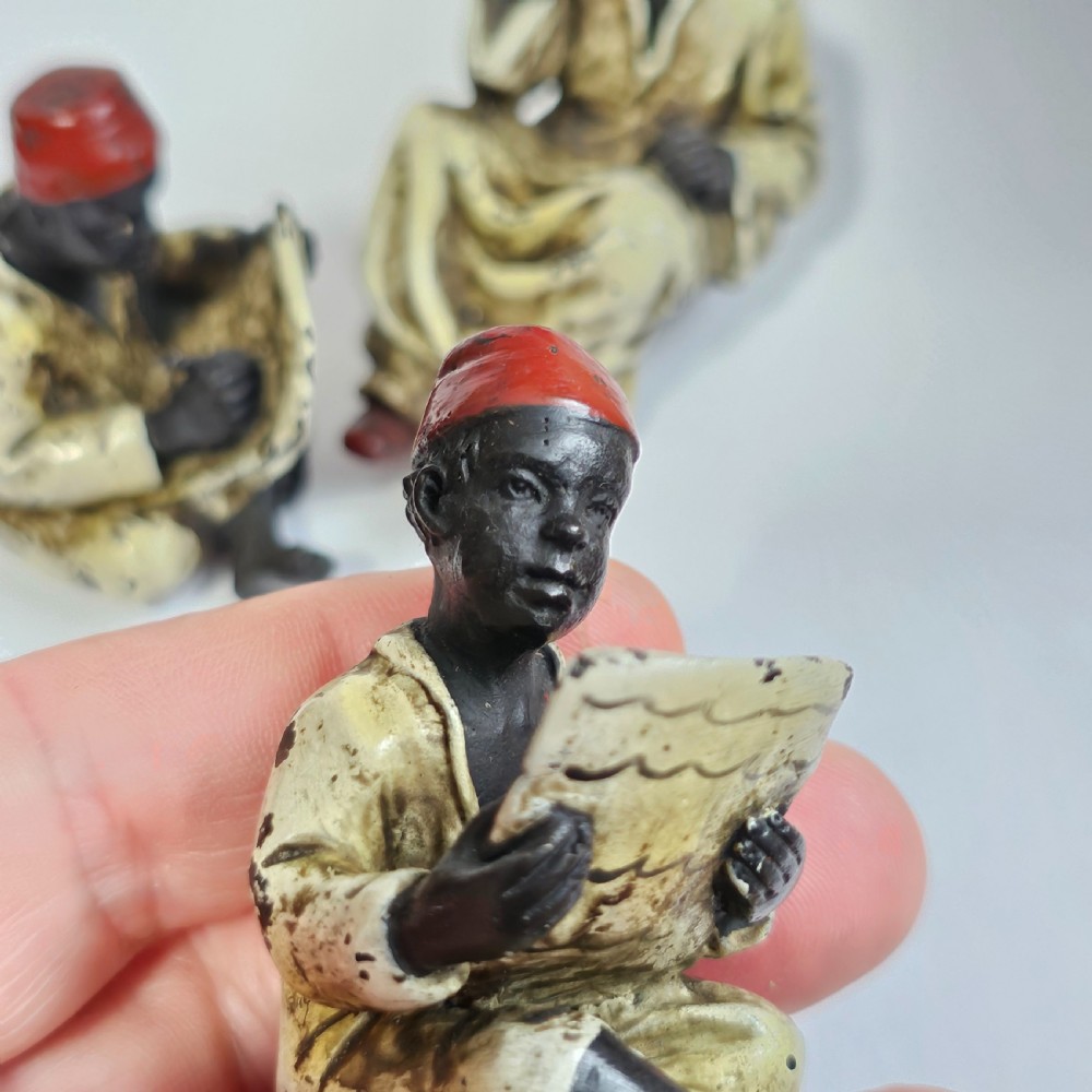 Cold-Painted Bronze Figurines – Arabian Scholars & Teacher Trio (Stamped “B” for Franz Bergman) View XIV
