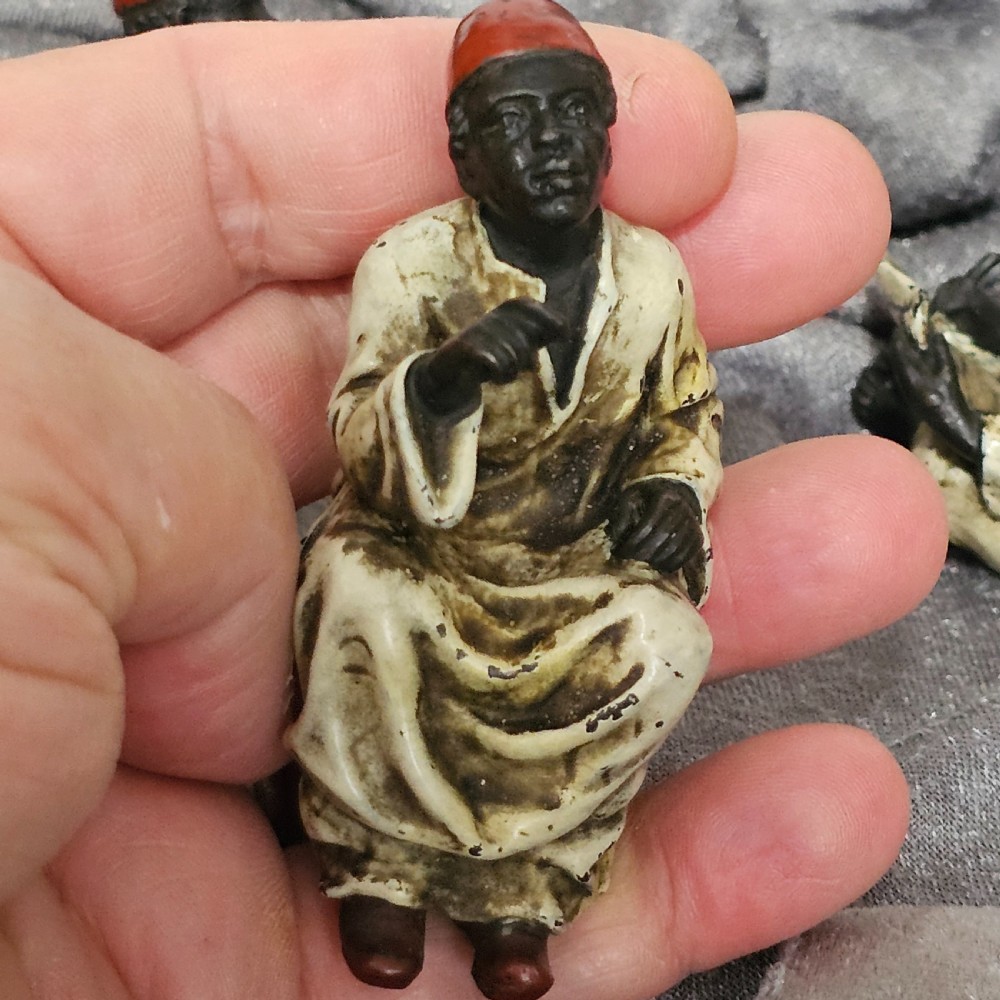Cold-Painted Bronze Figurines – Arabian Scholars & Teacher Trio (Stamped “B” for Franz Bergman) View XX