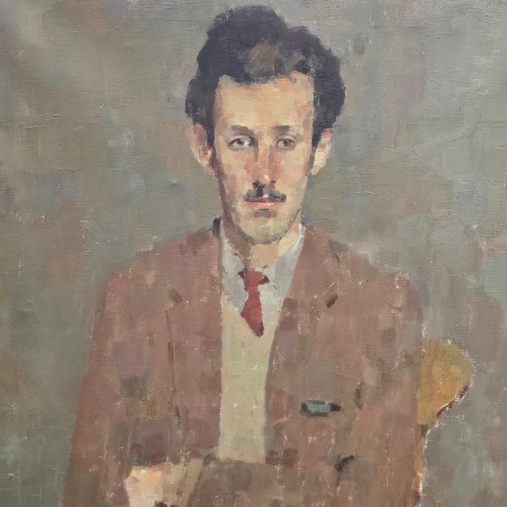Kathryn Kynoch R.G.I (Scottish b1942 - 2025) - 102cm. portrait of a man with arms folded View II