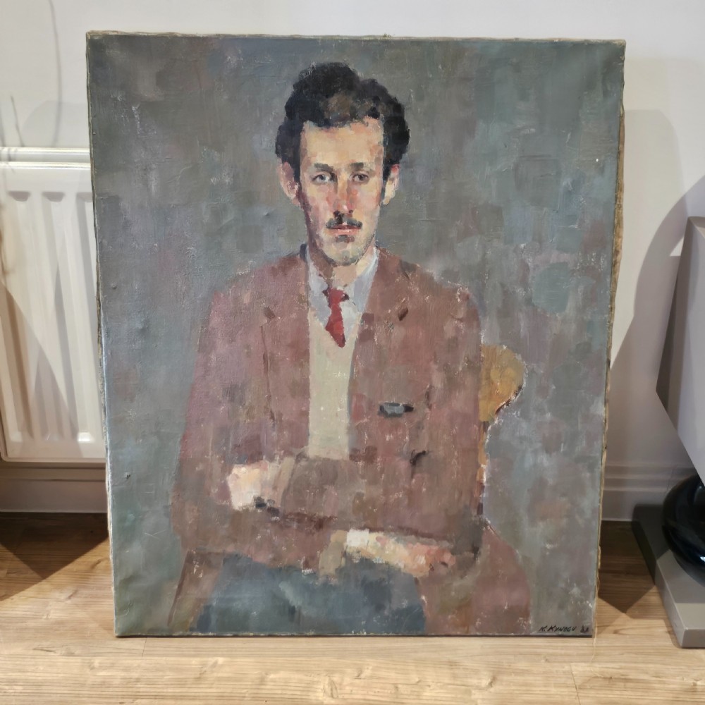 Kathryn Kynoch R.G.I (Scottish b1942 - 2025) - 102cm. portrait of a man with arms folded View VI