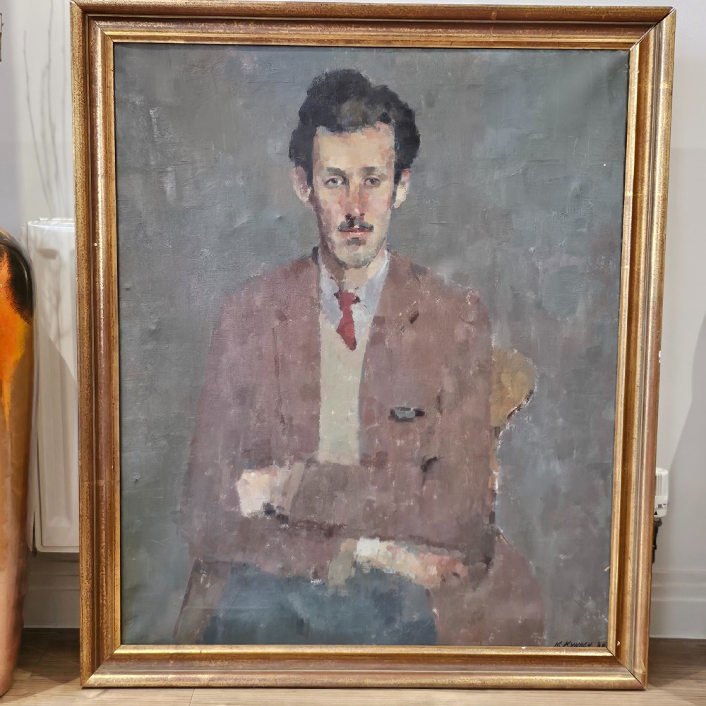 Kathryn Kynoch R.G.I (Scottish b1942 - 2025) - 102cm. portrait of a man with arms folded View XII