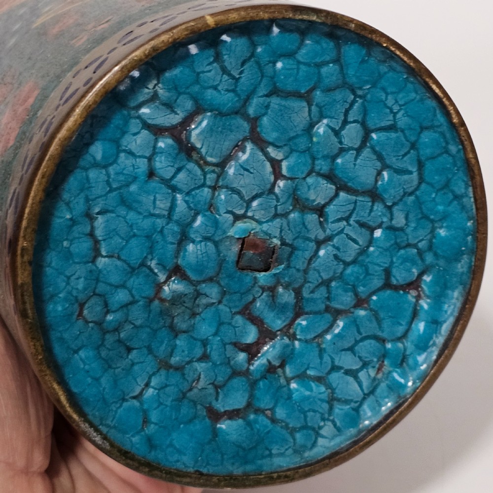 Fine Large Cylindrical Pair of Oriental Cloisonne Vases c1900 30.5cm View VI