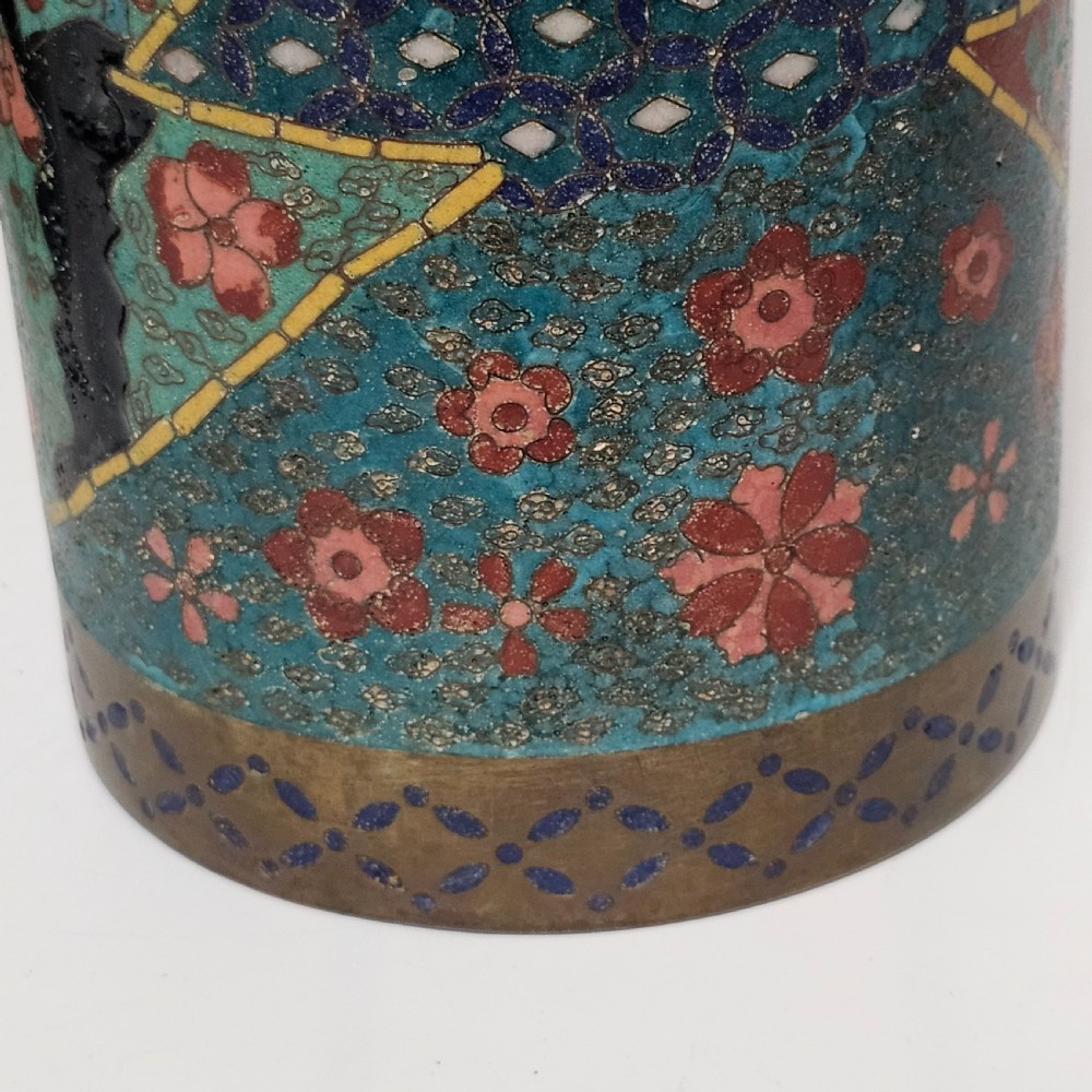 Fine Large Cylindrical Pair of Oriental Cloisonne Vases c1900 30.5cm View IX