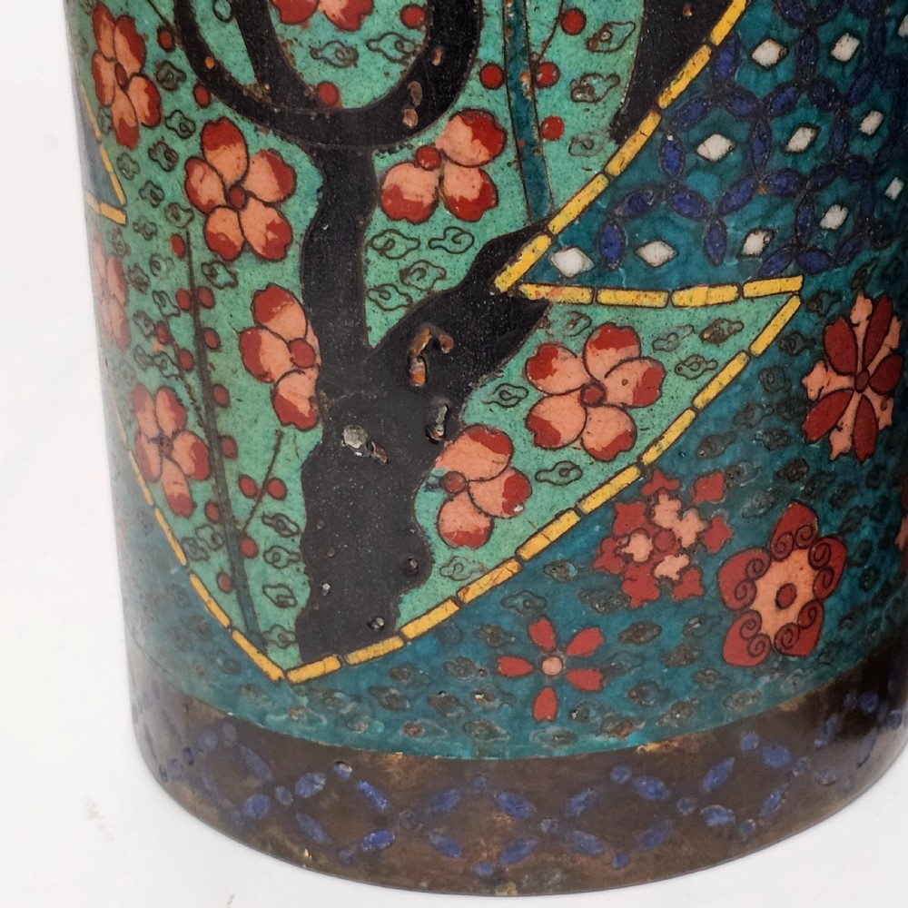 Fine Large Cylindrical Pair of Oriental Cloisonne Vases c1900 30.5cm View XI