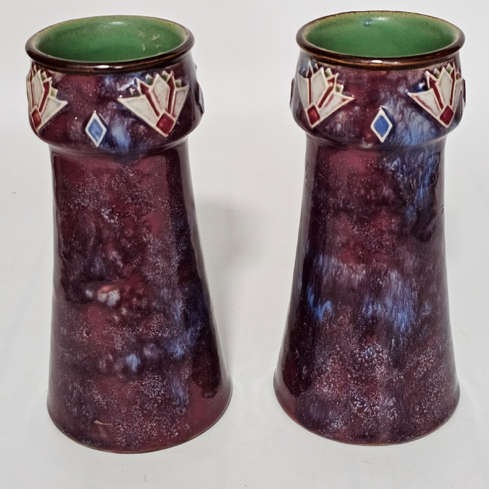 Attractive Pair of Purple Royal Doulton Art Deco vases c1920s