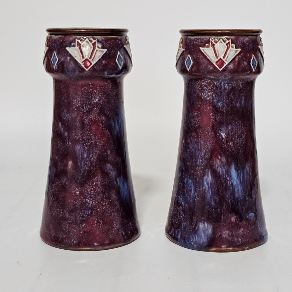 Attractive Pair of Purple Royal Doulton Art Deco vases c1920s View II