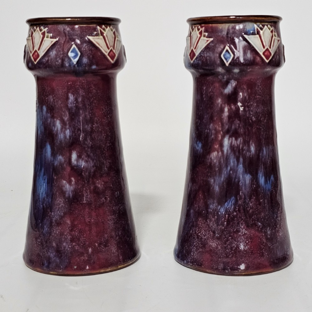 Attractive Pair of Purple Royal Doulton Art Deco vases c1920s View IV