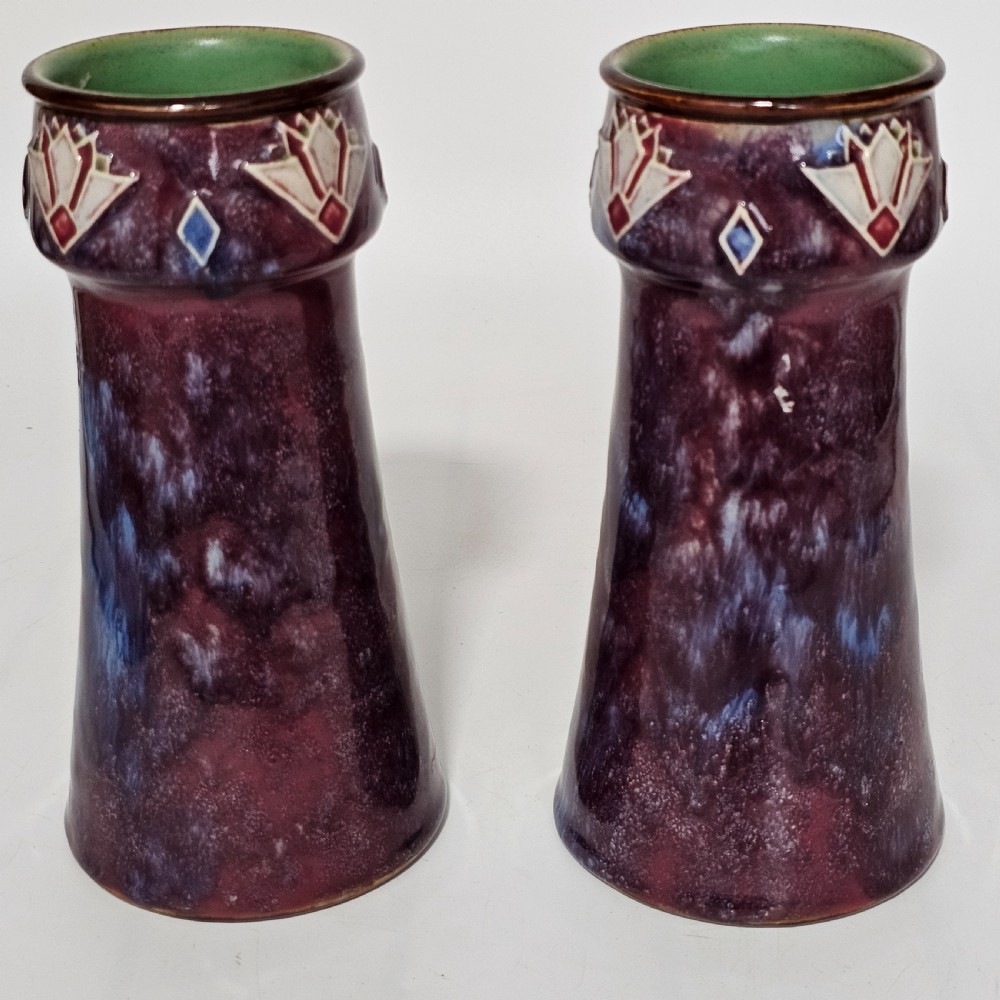 Attractive Pair of Purple Royal Doulton Art Deco vases c1920s View V
