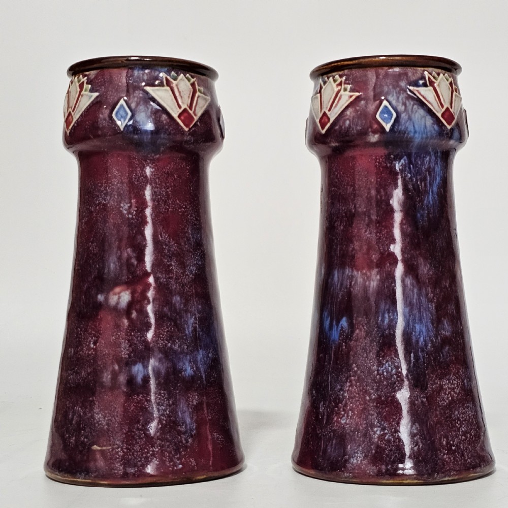 Attractive Pair of Purple Royal Doulton Art Deco vases c1920s View VI