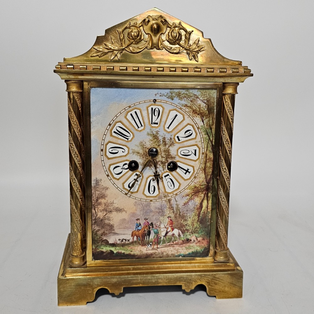 19th Century French Gilt Bronze & Porcelain Mantel Clock 