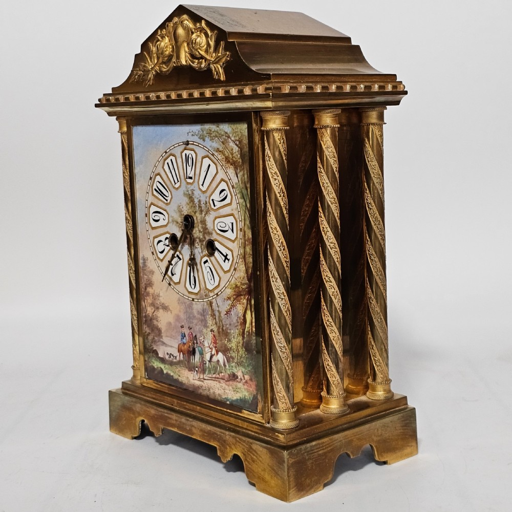 19th Century French Gilt Bronze & Porcelain Mantel Clock  View V