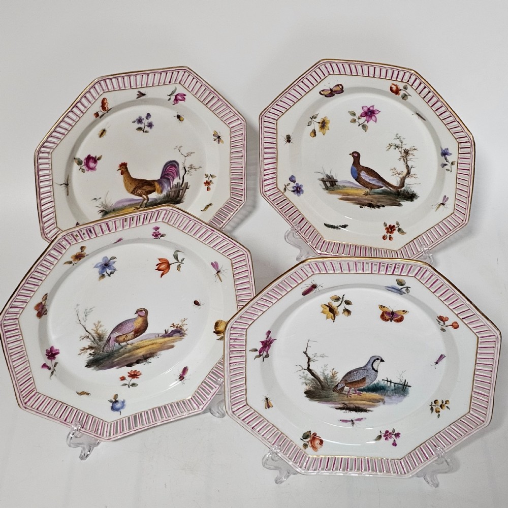 Four Antique KPM Berlin porcelain Octagonal Fretted Painted Plates  View II