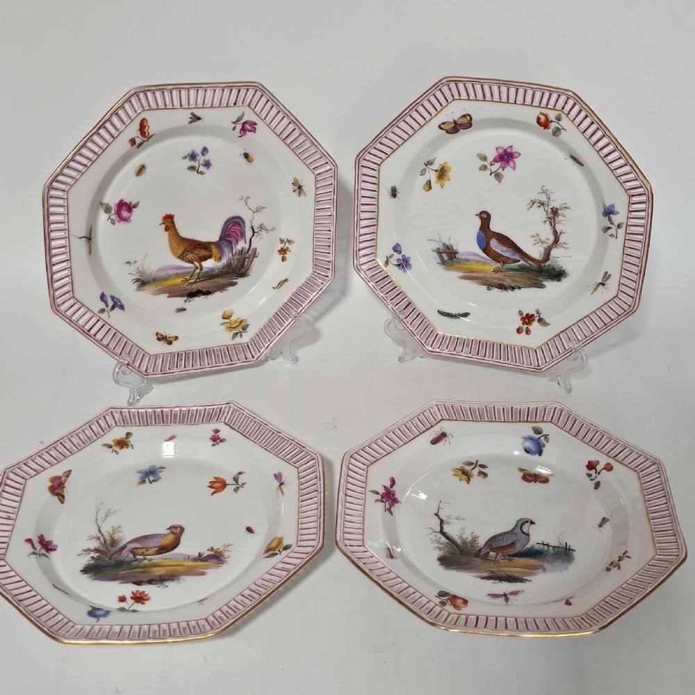Four Antique KPM Berlin porcelain Octagonal Fretted Painted Plates  View III