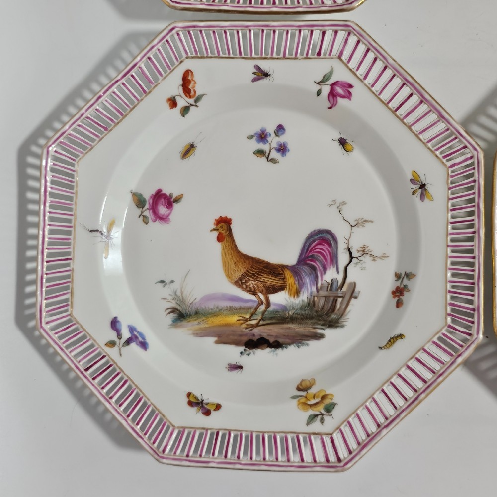 Four Antique KPM Berlin porcelain Octagonal Fretted Painted Plates  View V