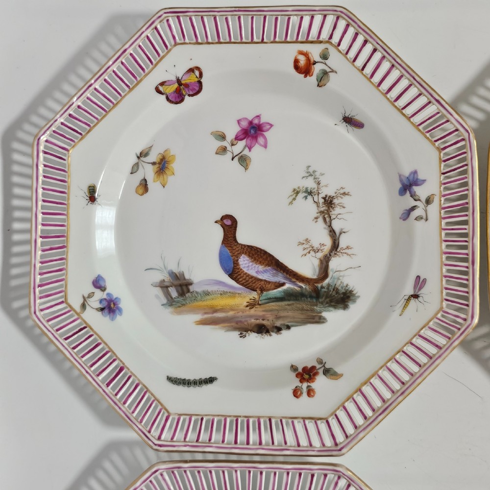 Four Antique KPM Berlin porcelain Octagonal Fretted Painted Plates  View VI