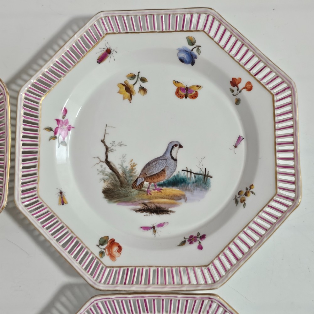 Four Antique KPM Berlin porcelain Octagonal Fretted Painted Plates  View VII