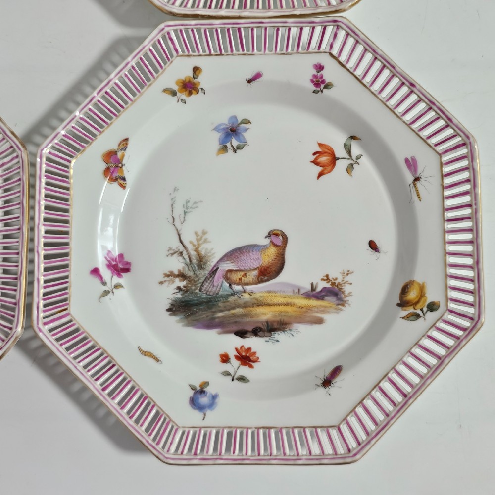 Four Antique KPM Berlin porcelain Octagonal Fretted Painted Plates  View VIII