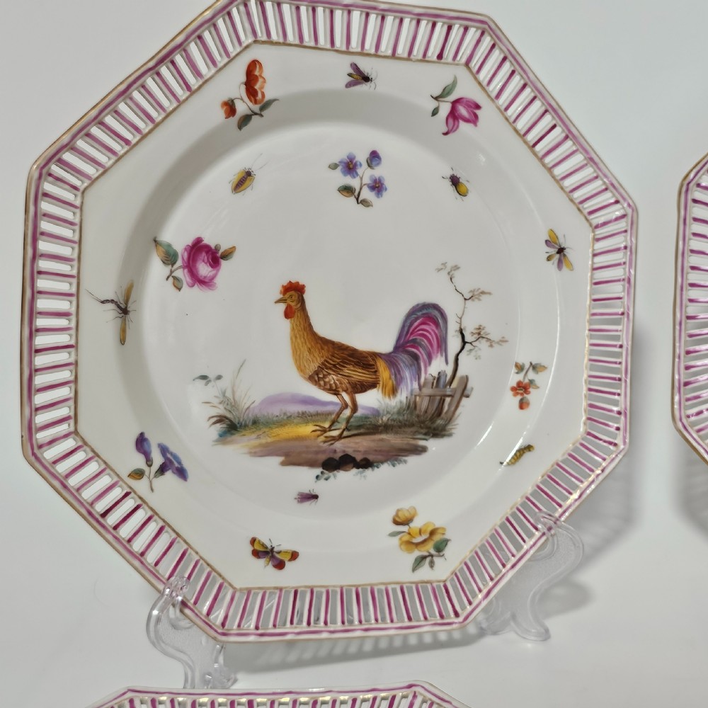 Four Antique KPM Berlin porcelain Octagonal Fretted Painted Plates  View IX