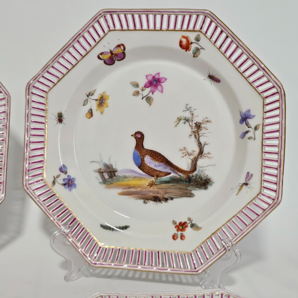 Four Antique KPM Berlin porcelain Octagonal Fretted Painted Plates  View X