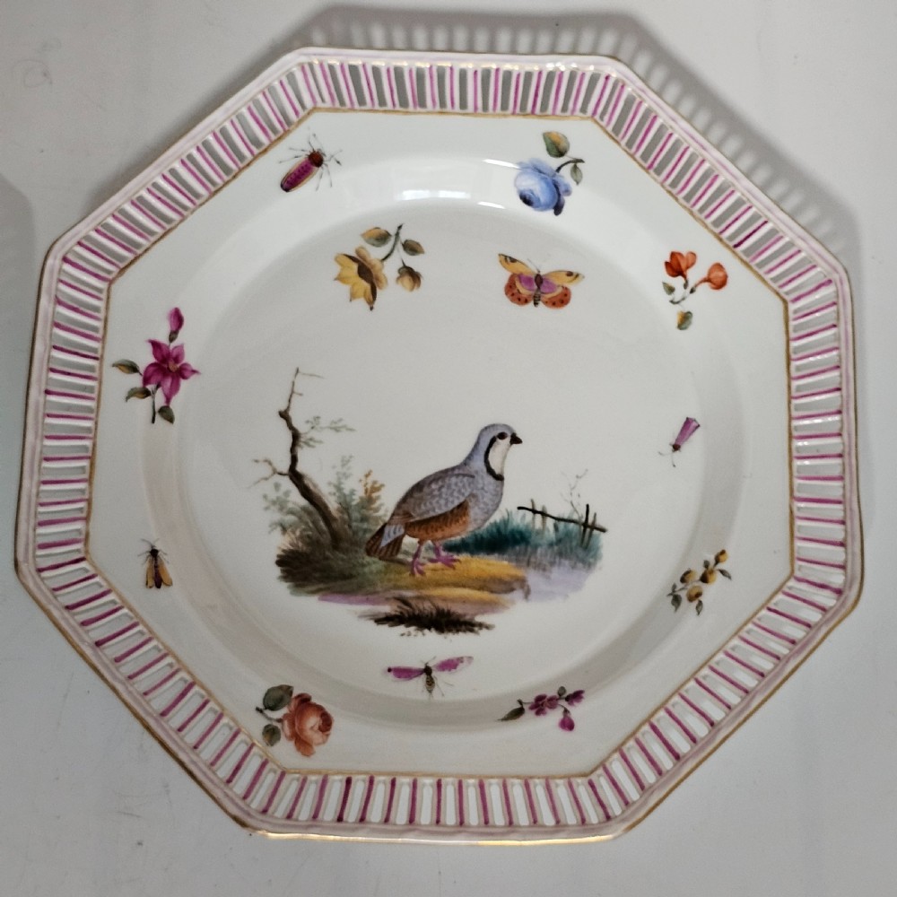 Four Antique KPM Berlin porcelain Octagonal Fretted Painted Plates  View XII