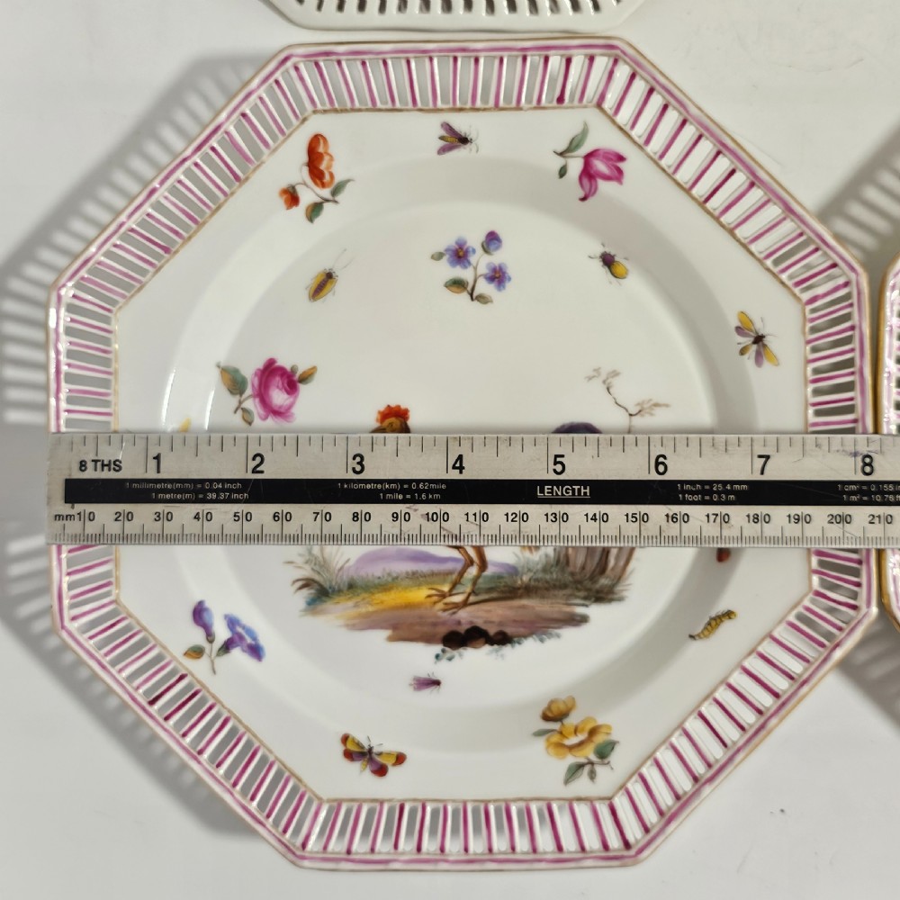 Four Antique KPM Berlin porcelain Octagonal Fretted Painted Plates  View XIII