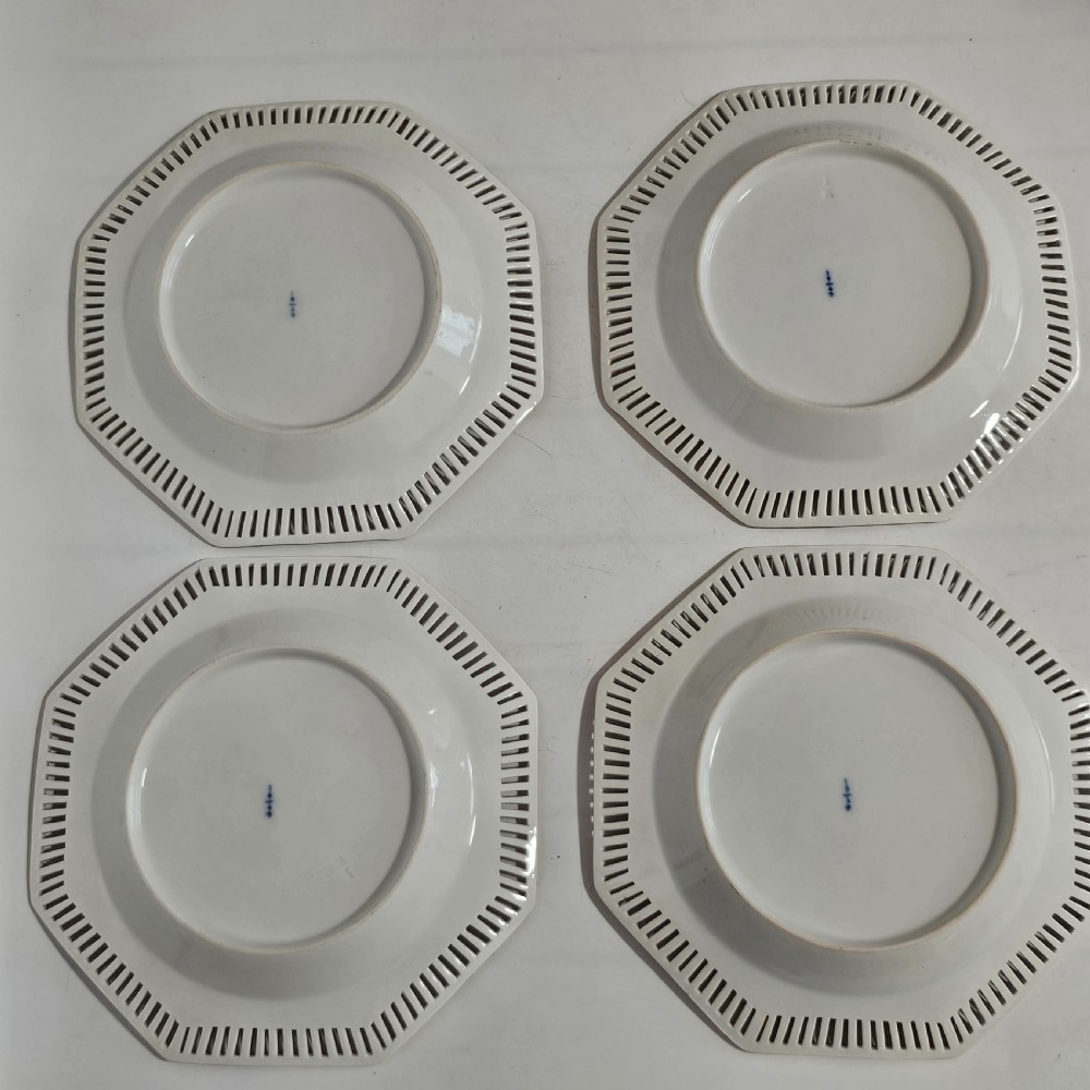 Four Antique KPM Berlin porcelain Octagonal Fretted Painted Plates  View XIV