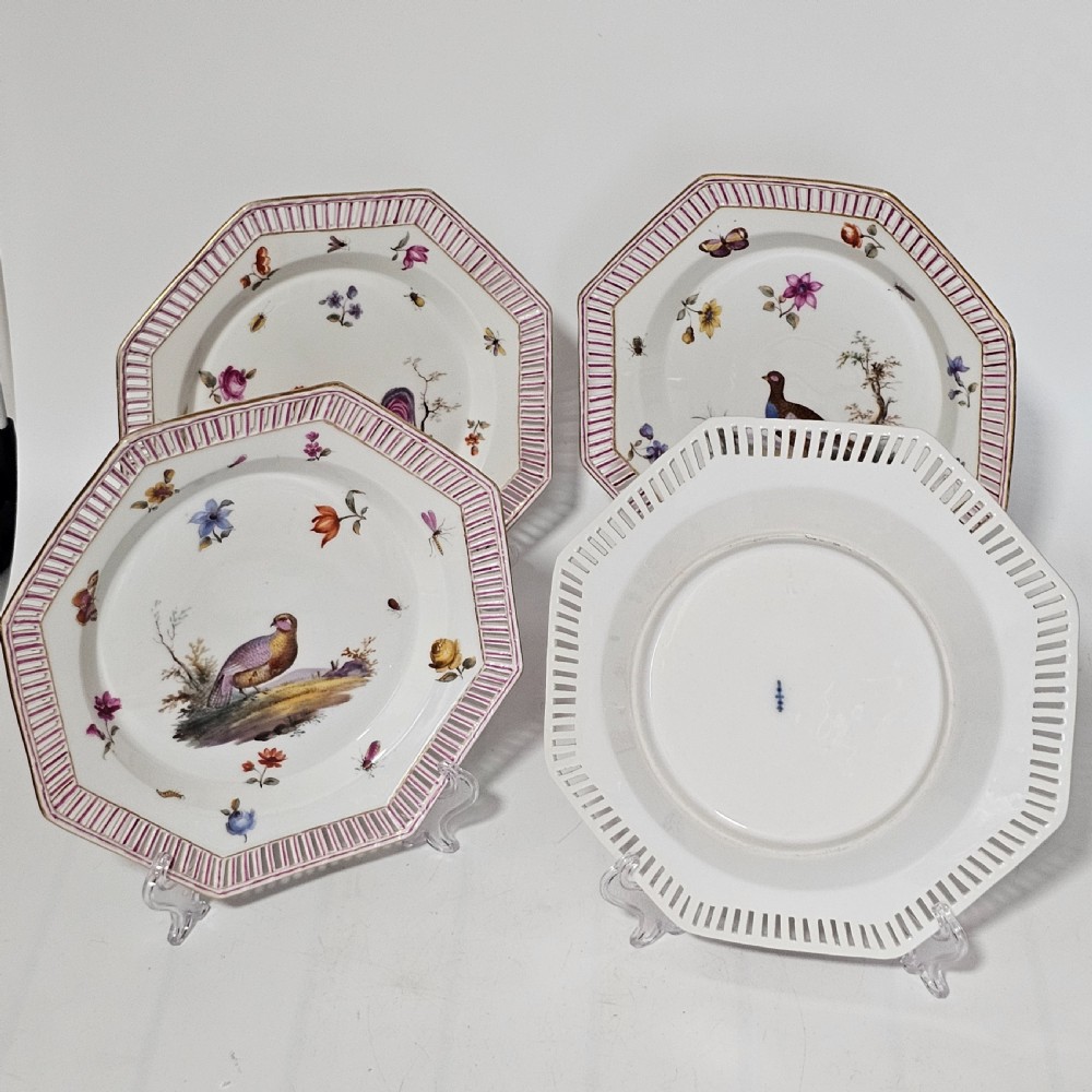 Four Antique KPM Berlin porcelain Octagonal Fretted Painted Plates  View XV