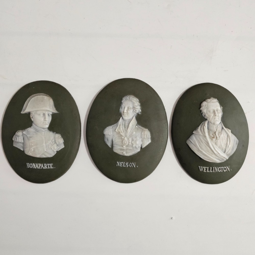 3 x Relief Basalt Portrait Plaques - Duke of Wellington & Napoleon Bonaparte & Lord Nelson 